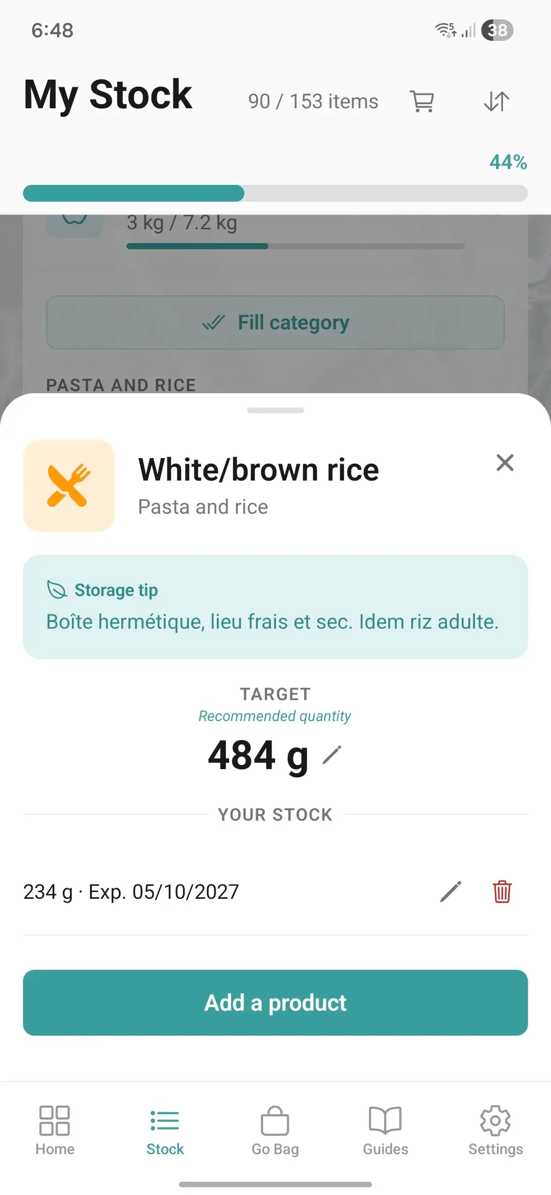 Resilyo stock category detail with expiry dates