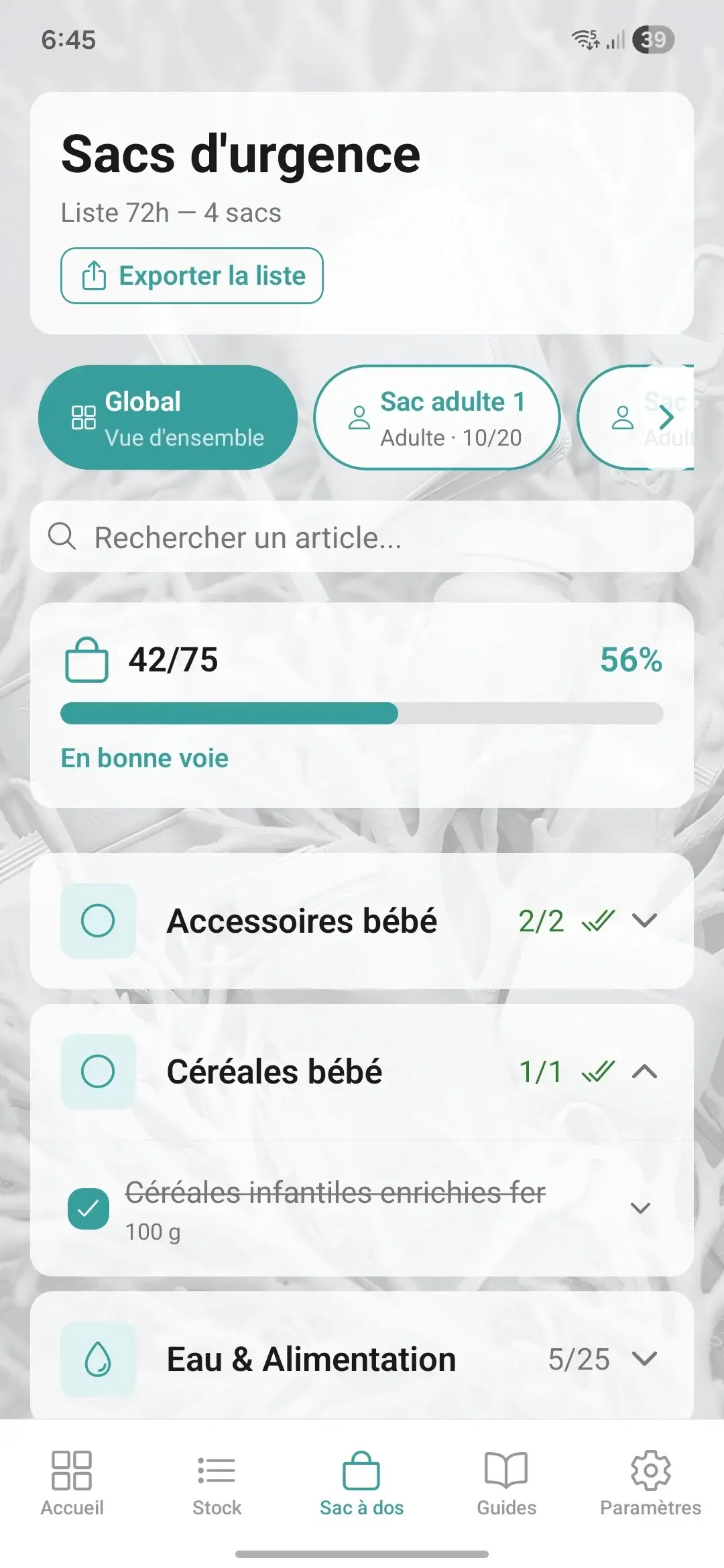 Sac d'urgence Resilyo par personne